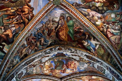 Raamatun kohtauksia, freskoja (1700-luku) Pyhän Bartolomeuksen katedraalin holvilta, Lipari, Liparisaaret (UNESCOn maailmanperintöluettelo, 2000), Sisilia, Italia. tekijältä Benjamin Baud
