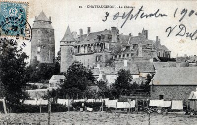 Bretagne, Ille et Vilaine (35), Chateaugiron: linnan ulkokuva - Postikortti vuodelta 1904 tekijältä Unbekannt