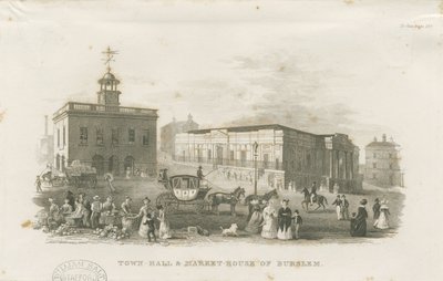 Burslem - Kaupungintalo ja kauppatalo: kaiverrus, nd [1836] tekijältä Unbekannt