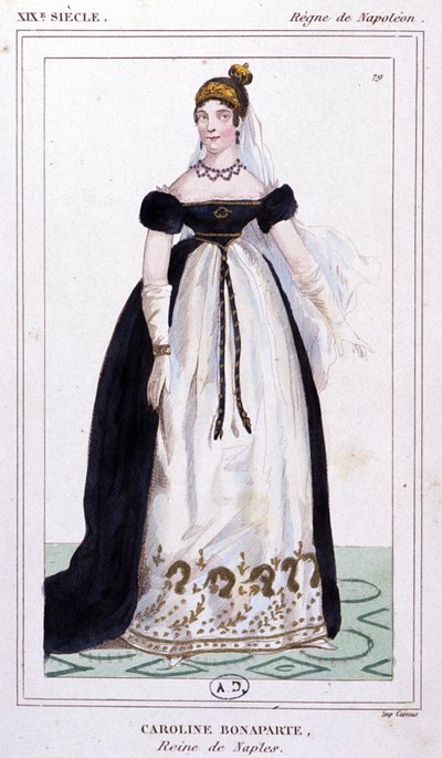 Caroline Bonaparte, noin 1810 (kaiverrus). tekijältä Unbekannter Künstler