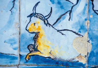 Nautakarja, azulejos-laatat, Fronteiran markiisipalatsi, Lissabon, Portugali Yksityiskohta tekijältä Benjamin Baud