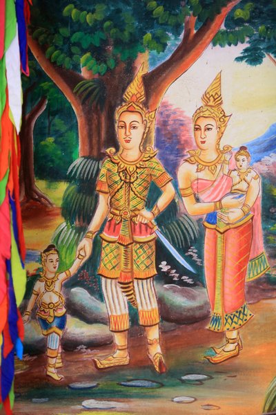 Kattotaide, joka kuvaa Buddhan elämää. Wat Si Sou Mang Karam -temppeli. Vieng Vang. Laos, 20151102, Vieng Vang, Laos tekijältä Unbekannt