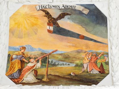 Kattofresko Pyhän Katariinan kirkon käytävällä, allegorisia kuvauksia keisari Leopold I:n voitoista ottomaanien yli, Habsburgien mausoleumi, Graz, Steiermark, Itävalta, Eurooppa (kuva) tekijältä Unbekannter Künstler
