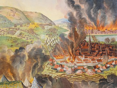 Kattofresko Pyhän Katariinan kirkon sivukäytävässä, Wienin purkaminen 1683, Habsburgien mausoleumi, Graz, Steiermark, Itävalta, Eurooppa (kuva) tekijältä Unbekannter Künstler