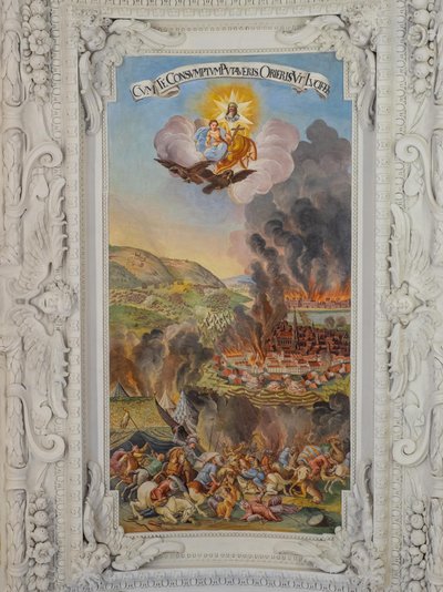 Kattofresko Pyhän Katariinan kirkon sivukäytävässä, Wienin purkaminen 1683, Habsburgien mausoleumi, Graz, Steiermark, Itävalta, Eurooppa (kuva) tekijältä Unbekannter Künstler