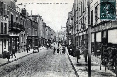Champagne-Ardenne, Marne (51), Chalons sur Marne (Chalons-sur-Marne): näkymä rue de la Marne -kadulle (kaupungin nimi on nyt Chalons en Champagne (Chalons en Champagne) - Postikortti 1800-luvun lopusta - 1900-luvun alun tekijältä William M. Timlin