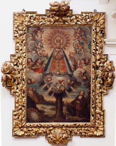 Kolleginen kirkko. Sisällä. Maalaus. (Toivon Neitsyt Maria). Teksti medaljongissa: "PORTRAIT ALL THE MIL CROSA Imajen DNUESTRA S DL Esperanza A Samanlainen kuin Fernando de ZILLLa Faña iezi rodela Villa Riue mde el Tajo ter mi?to esta villa". allekirjoitet tekijältä Unbekannt