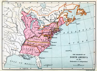 Pohjois-Amerikan siirtokunnat vuonna 1776 (painettu) tekijältä Unbekannter Künstler