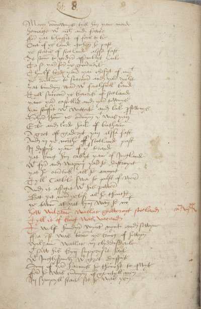 Kopio Chronicle Andrew of Wyntoun, Fol 319 verso, yksityiskohta, n. 1550 (muste paperille) tekijältä Unbekannt