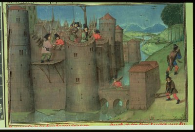 Cott Aug A V f.51v Marseillen rakennus, Histoire Universelle, n. 1286 (vellum) tekijältä Unbekannter Künstler