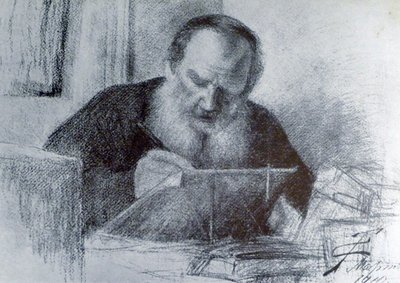 Kreivi Leo Tolstoi (9. syyskuuta 1828 - 20. marraskuuta 1910) tekijältä Unbekannter Künstler