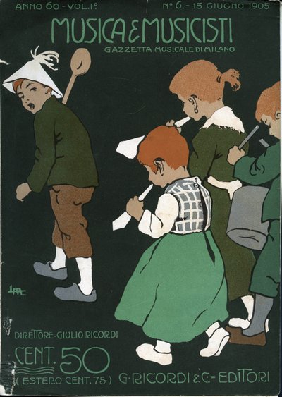 Italialaisen musiikkilehden "" Musica e Musicisti " kansikuva, Gazzetta Musicale di Milano, Ricordi tekijältä Unbekannter Künstler