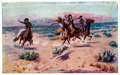 Cowboyt hevosen selässä köyttämässä sutta tekijältä Unbekannter Künstler