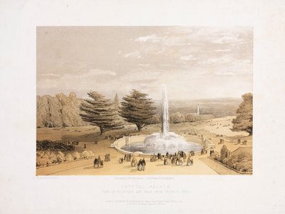 Crystal Palace, post-gran exposició La font i el parc des de les escales de la terrassa del Crystal Palace, c 1855 finlandès tekijältä Unbekannt