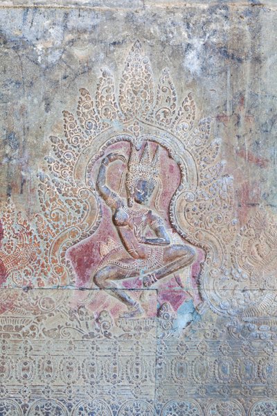 Tanssiva Apsara-relief läntisellä ulkoseinällä, Angkor Wat, Kambodža (kuva) tekijältä Unbekannter Künstler