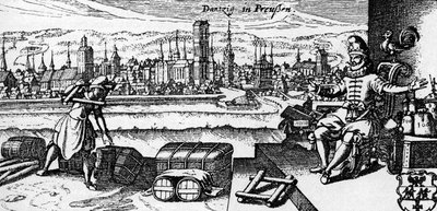 Danzig / Gdansk - näkymä kaupungista, noin 1700 (kaiverrus) (kaiverrus) tekijältä Unbekannter Künstler