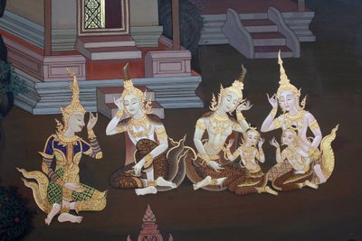 Yksityiskohta seinämaalauksesta Buddhapadipa-temppelin Uposathassa (pyhäkkösali), Wimbledon, Grande-Bretagne tekijältä Unbekannt