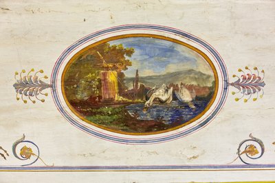 Yksityiskohta koristeesta, joka kuvaa joutsenia, punaista huonetta, kuninkaallista asuntoa, kuninkaallista palatsia tai Palazzo dei Normannia (Normaanien palatsi), Palermo, Sisilia, Italia (kuva) tekijältä Unbekannter Künstler