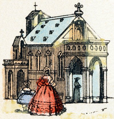 E - Eglise - Aakkoset - lasten viihdettä - Image epinal, suosittu sarja n.1890 (kuva) tekijältä Unbekannt