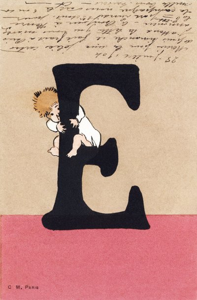 E halaus, suudelma - Lasten aakkoset. C.M.-toimittaja, Paris. Käsinmaalatut postikortit, frankeerattu 1904. Mitat: 14 x 9 cm tekijältä Unbekannt