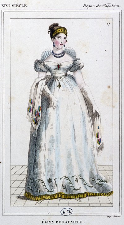 Elisa Bonaparte Baciocchi, noin 1810 (kaiverrus). tekijältä Unbekannter Künstler