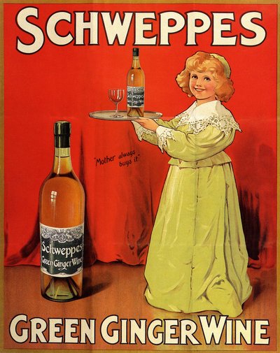 Englanninkielinen mainosjuliste "Schweppes Green Ginger Wine" -virvoitusjuomille. tekijältä Unbekannter Künstler