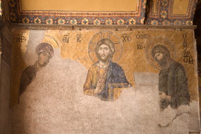 Eurooppa-Aasia, Turkki, Istanbul, Aya Sofia -museo (537 jKr, entinen moskeija ja kirkko), mosaiikkipaneeli Kristus, Maria ja Johannes Kastaja tekijältä Unbekannt