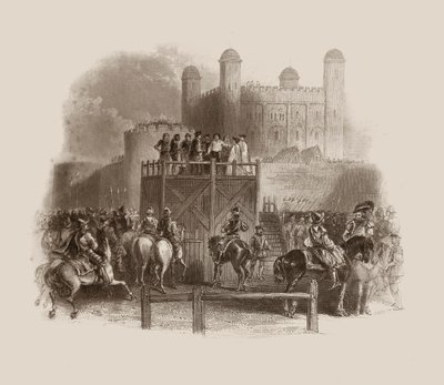John Dudleyn teloitus vuonna 1553 (kaiverrus). tekijältä Unbekannter Künstler