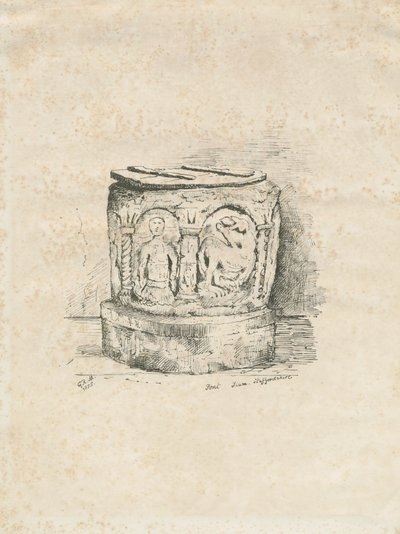 Fontti Ilam-kirkossa: litografia, 1855 tekijältä Unbekannt