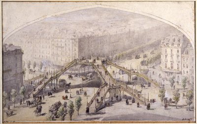 Kävelysilta Pariisissa, noin 1880 (piirustus) tekijältä Unbekannter Künstler