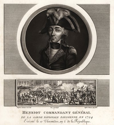 Francois Henriot, jakobiinijohtaja, Pariisin kansalliskaartin komentaja, teloitettu 1794 tekijältä Unbekannt