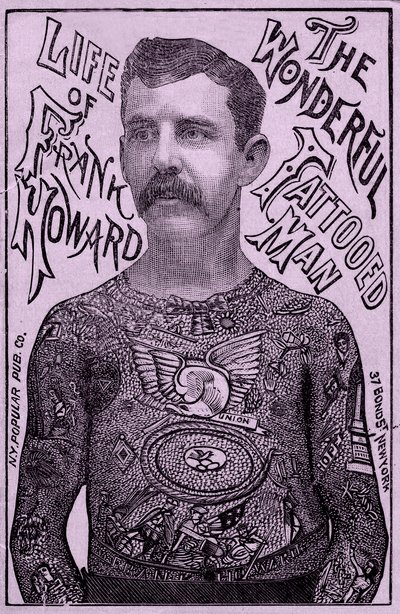 Frank Howard the Wonderful tatuoitu mies, n. 1900 (väri litho) tekijältä Unbekannt