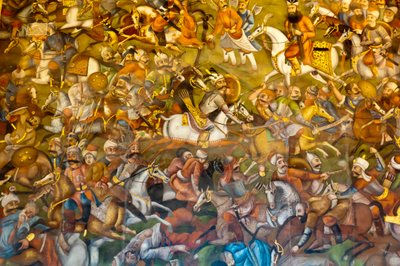 Tuore; Chaldiranin tai Chaldiranin taistelu ottomaaneja vastaan ​​sulttaani Selim I.; 1514; Chehel Sotoun; Neljänkymmenen pilarin palatsi; Isfahan; Iran; Aasia tekijältä Unbekannt