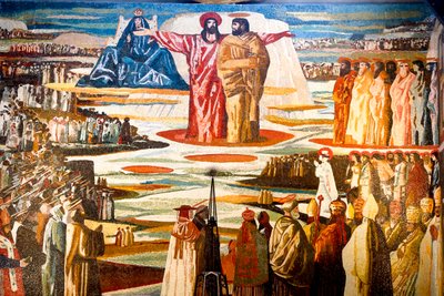 Fresco Annunciation roomalaiskatolisessa basilikassa, Nasaretissa, Galileassa, Israelissa. (kuva) tekijältä Unbekannt