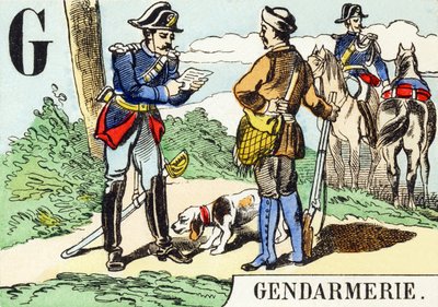 G : Gendarmerie - Metsästysaakkoset, n. 1890 (kaiverrus) tekijältä Unbekannt