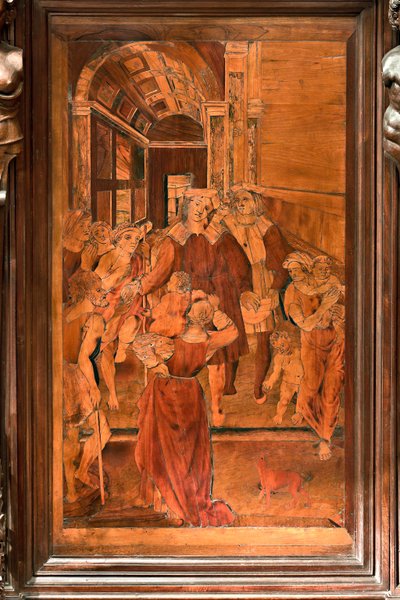 Genova, Duomo (Pyhän Laurentiuksen katedraali), sisustus, presbytery, apsi, kuoro, pohjoispuoli: "The Charity of St Lawrence", Gian Michele de