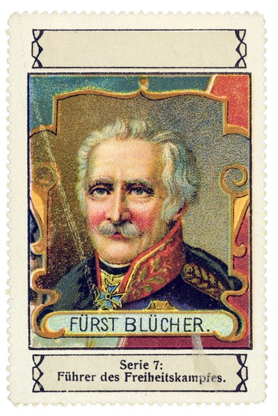 Saksalainen postimerkki Gebhard Leberecht von Blucherin (1742-1819) kuvalla. Waterloon taistelun saksalainen komentaja. Kromolitografiasarja "Fuhrer des Freiheitskampfes", 1900-luvun alussa tekijältä Unbekannter Künstler