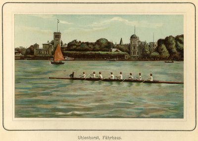 Saksa, Hampuri, Uhlenhorstin lauttarakennus Alster-järven rannalla, kuva : "Ansichten-Album Hamburg", julkaisija C. Schneider, Berlin NW n.1890 (litografia). tekijältä Unbekannter Künstler