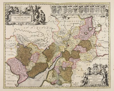 Glocestria ducatus cum Monumethensi comitatu  Glocester Shire amp; Monmouth Shire tekijältä Unbekannter Künstler