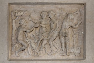 Kreikkalainen mytologia: Pariisin tuomio. Paimen Parisin on valittava kaunein kolmesta jumalattaresta Afroditen (Venus) luona, seuranaan Cupid, Hera (Junon) ja Athena (Minerva). Hän valitsee Afroditen, jolle hän tarjoaa kultaomenan. Helpotus tekijältä Unbekannt