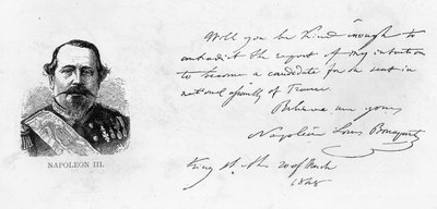 Napoleon III:n käsiala ja allekirjoitus tekijältä Unbekannt