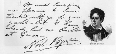 Lord Byronin käsiala ja allekirjoitus, maaliskuu 1822 (kynä ja muste paperille) tekijältä Unbekannt