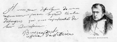 Napoleon I:n käsiala ja allekirjoitus hänen tykistöupseeriuransa alkuvaiheessa tekijältä Unbekannt