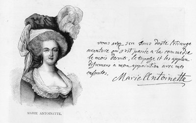 Kuningatar Marie-Antoinetten käsiala ja allekirjoitus (kynä ja muste paperille) tekijältä Unbekannt