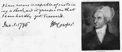 William Cowperin käsiala ja allekirjoitus tekijältä Unbekannt