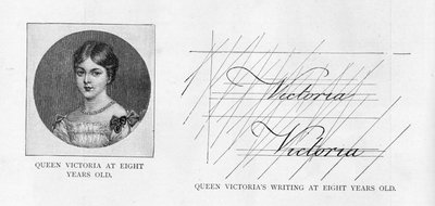 Kuningatar Victorian käsiala 8-vuotiaana (kynä ja muste paperille) tekijältä Unbekannt