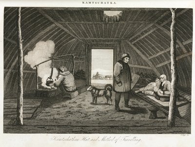 Kamtšatkan kota (Venäjän äärimmäinen itäinen niemimaa) ja kuljetusreki, noin 1810 tekijältä Unbekannt