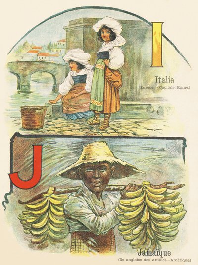 I J: Italia, Jamaika - kahden maailman ABC. Emile Guerin, kustantaja, Pariisi, noin 1900. Mitat: 27,5 x 21,5 cm tekijältä Unbekannt