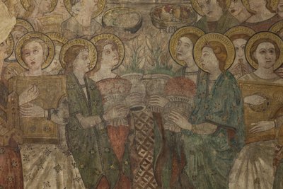 Sisustus. Pohjoinen risteys. Alttari (Altar de las pinturas murales). Alkuperäinen pääkappelista. Seinämaalauksia (freskot?). Yksityiskohta. 1400-luvun loppu. tekijältä Unbekannt