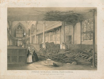 Walsallin kirkon sisustus - sävytetty litografia, [lokakuu 1847] tekijältä Unbekannt